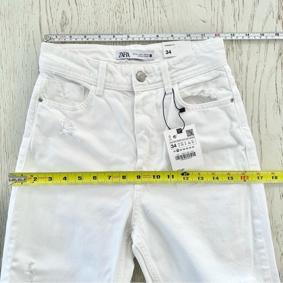 ZARA | (NWT) WHITE DISTRESSED WIDE LEG Z1975 FULL LENGTH RIPPED JEANS STRAIGHT - Picture 11 of 16